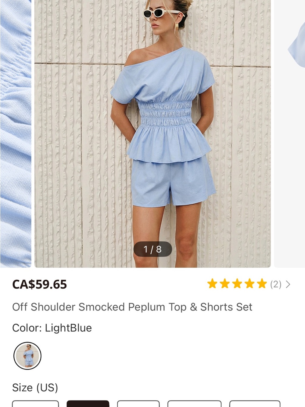 Commense Light Blue Two-Piece Smocked Top & Shorts Set